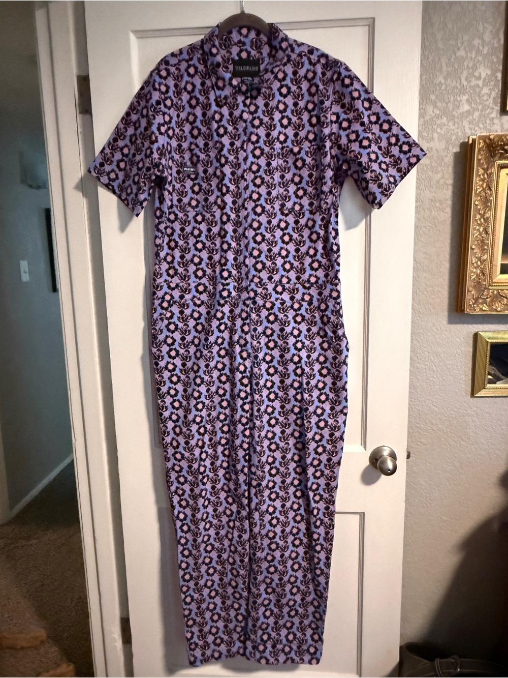 Wildfang Lavender and Pink Floral-Print Jumpsuit size L